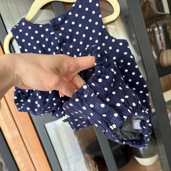 Hartstrings polka dots appliqué bubble romper hat set navy baby girl toddler VTG - Picture 7 of 9